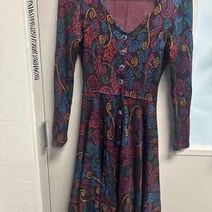 Black Multi-Color Long Sleeve Patterned Dress
